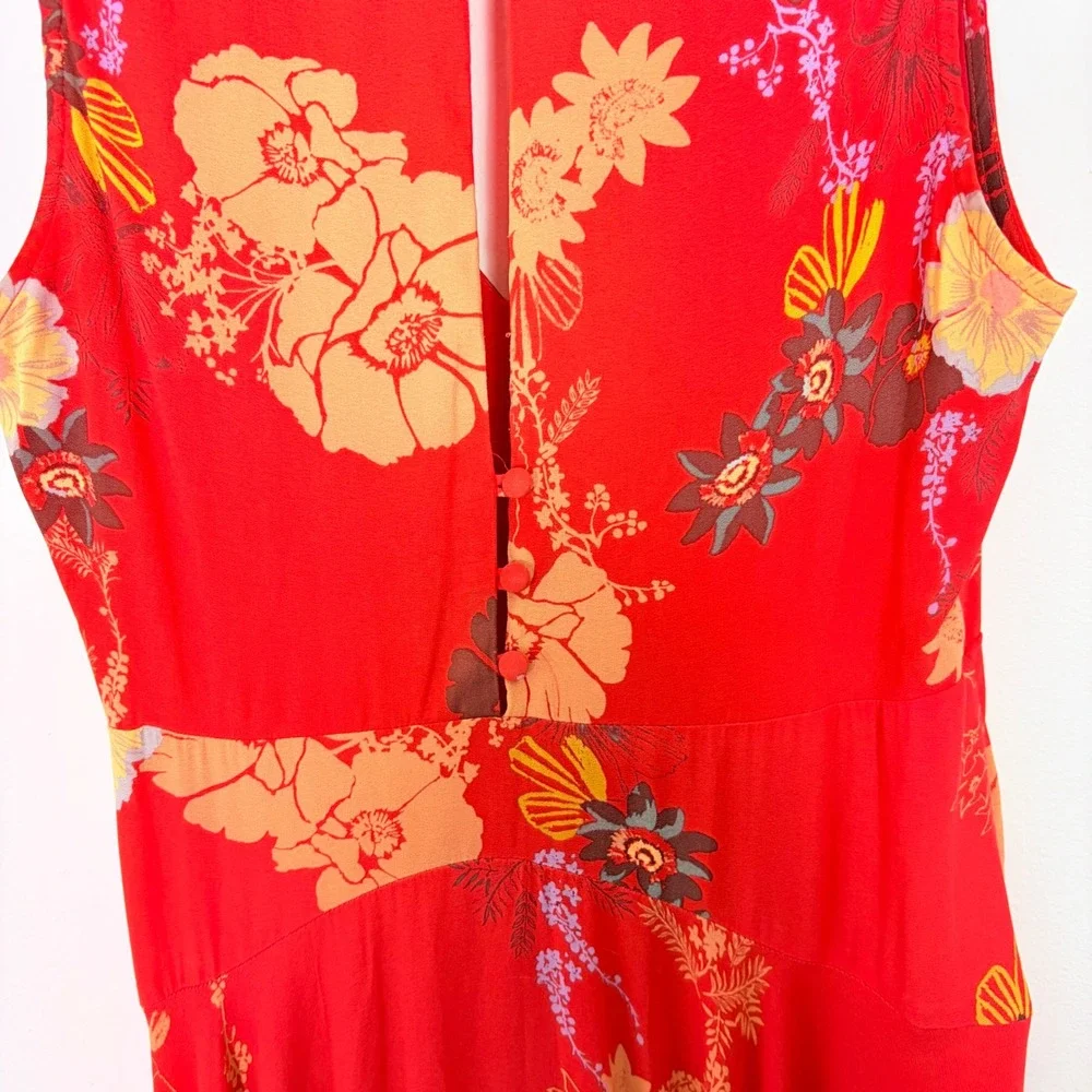 Free People Sure Thing Floral Maxi Dress Red Orange Boho Tiered OB1136382 Size 4